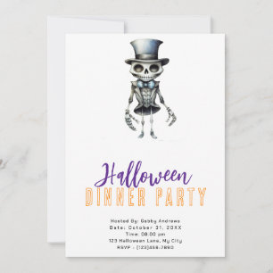 Skelet strikdas hoge hoed Halloween dinerfeest Kaart