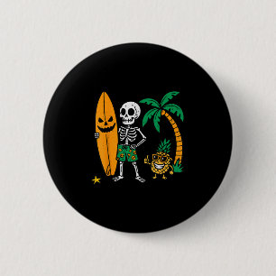 Skelet Surfen Halloween Surfer Kostuum Hawaïaans Ronde Button 5,7 Cm