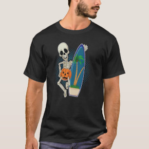 Skelet Surfen Strand Pompoen Halloween Dag Trick T-shirt