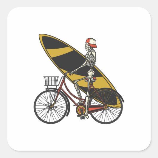 Skelet Surfer met Surfplank Vierkante Sticker (Voorkant)