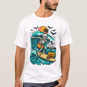 Skelet Surfer Pompoen Golf Vleermuizen Volle Maan T-shirt