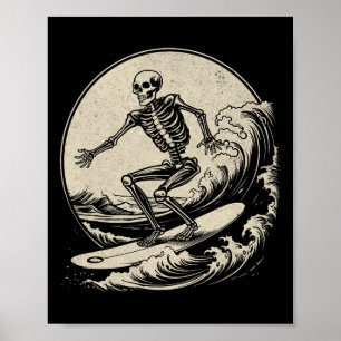 Skelet Surfer Vintage Grote Golf Surfen Grappig Ha Poster