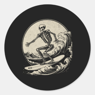 Skelet Surfer Vintage Grote Golf Surfen Grappig Ha Ronde Sticker