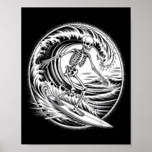 Skelet Surfer Vintage Grote Golf Surfen Grappige H Poster