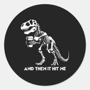 Skelet T-rex Dinosaur Halloween Mannen Vrouwen Gra Ronde Sticker