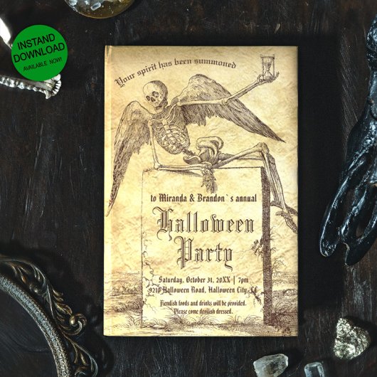  skelet Tombstone Gotische Halloween Party Kaart