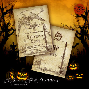  skelet Tombstone Gotische Halloween Party Kaart
