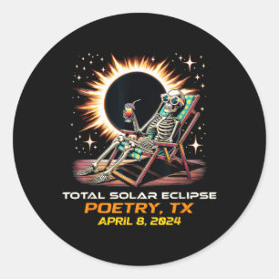 Skelet Totale Zonsverduistering Poëzie Texas Ronde Sticker