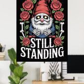 Skelet tuinkabouter met rozen en tekst poster (Thuiskantoor)