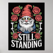 Skelet tuinkabouter met rozen en tekst poster (Voorkant)