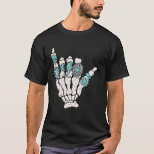 Skelet Turquoise Hand Westerse Rodeo Cowboy Cowgir T-shirt