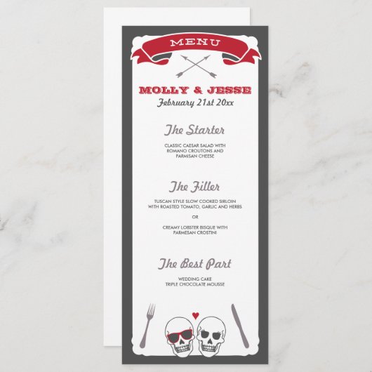 Skelet Valentijn Bruiloft Menu (Voorkant / Achterkant)