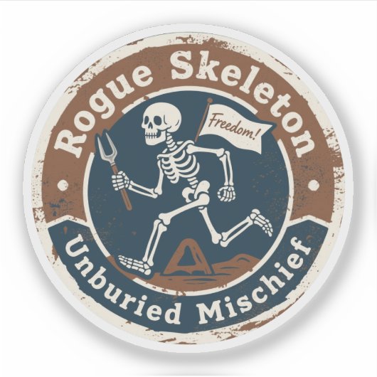 Skelet van de Schurk: Archeologische Grap Sticker (Voorkant)