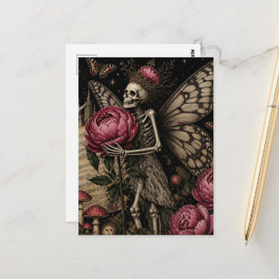 Skelet van een fee en pioenbloemen briefkaart