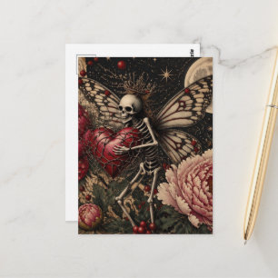 Skelet van een fee en pioenbloemen Donkere fantasi Briefkaart