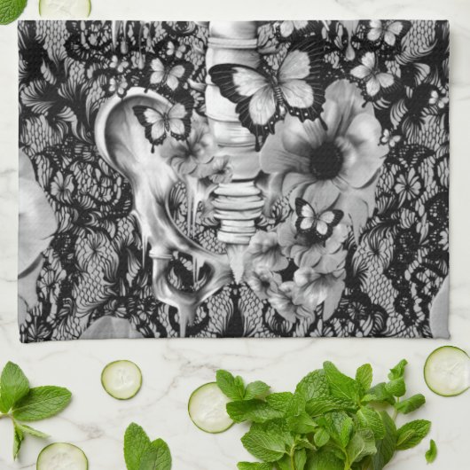 Skelet van Floral met vlinders Theedoek (Gevouwen)