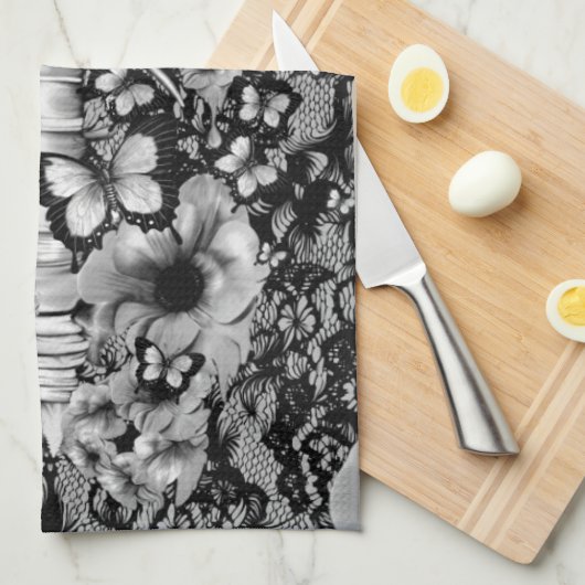 Skelet van Floral met vlinders Theedoek (Quarter Fold)