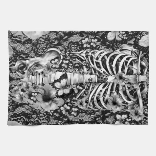 Skelet van Floral met vlinders Theedoek (Horizontaal)