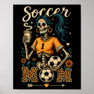 Skelet van voetbalmoeder koffie luipaard stijl vin poster