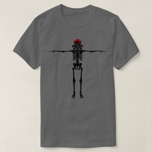 Skelet vast met gasmasker t-shirt (Design voorkant)