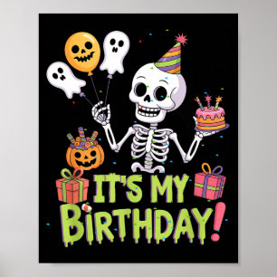 Skelet Verjaardag Grappig Gelukkig Halloween Verja Poster