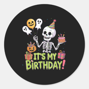 Skelet Verjaardag Grappig Gelukkig Halloween Verja Ronde Sticker