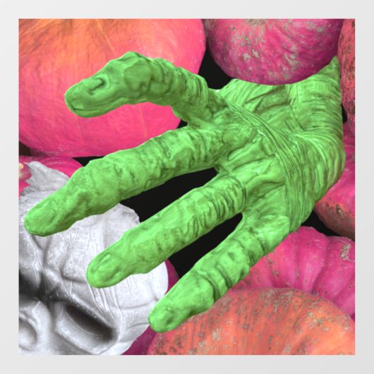 Skelet vingers & schedel met pompoenen voor Hallow Raamsticker (Vel)