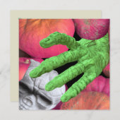 Skelet vingers & schedel & pompoenen voor Hallowee Kaart (Voorkant / Achterkant)