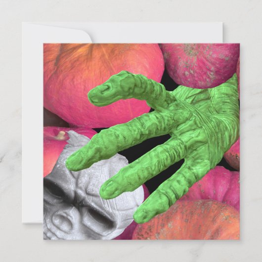 Skelet vingers & schedel & pompoenen voor Hallowee Kaart (Voorkant)