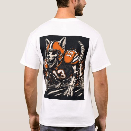 Skelet Voetbal Hond Comic Kunst T-shirt (Achterkant)