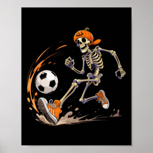 Skelet Voetbalspeler Pompoen Hoofd Grappig Hallowe Poster