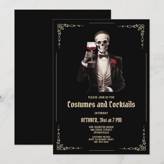 Skelet Volwassen Halloween Cocktail Party Uitnodig Feestdagenkaart (Voorkant / Achterkant)