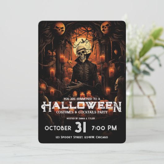 Skelet Volwassen Halloween Enge Cocktail Party Kaart (Staand voorkant)