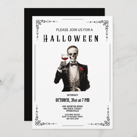 Skelet Volwassen Halloween Feestuitnodiging Feestdagenkaart (Voorkant / Achterkant)