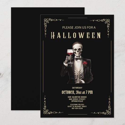 Skelet Volwassen Halloween Feestuitnodiging Feestdagenkaart (Voorkant / Achterkant)