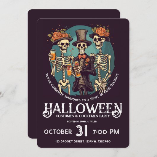 Skelet Volwassen Halloween Kostuum Cocktail Party Kaart (Voorkant / Achterkant)