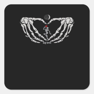 Skelet vrouw met rood in het hart gemaakt van hand vierkante sticker