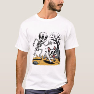 Skelet vs Franse Bulldog – Grappige Halloween Jach T-shirt