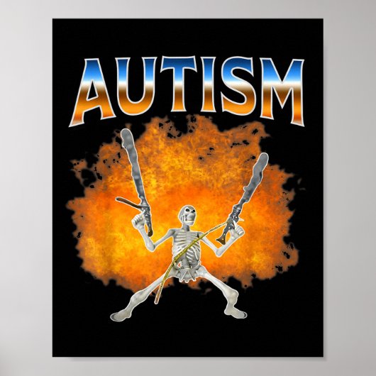 Skelet Vuur Grappige Meme Autisme Bewustzijn Autis Poster (Voorkant)