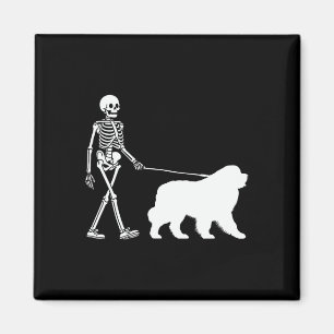 Skelet Wandelen Een Newfoundlander Hond Halloween Magneet