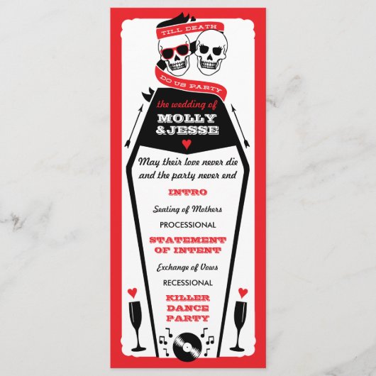 Skelet Wedding Program - Zwart en Rood Programmakaart (Voorkant)