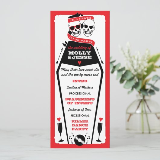 Skelet Wedding Program - Zwart en Rood Programmakaart (Staand voorkant)