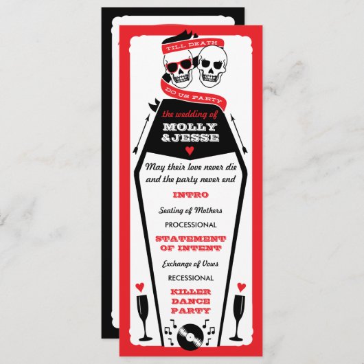 Skelet Wedding Program - Zwart en Rood Programmakaart (Voorkant / Achterkant)