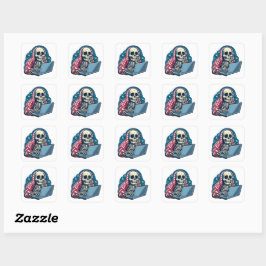 Skelet werkt aan laptop winter ontwerpSkelet W Vierkante Sticker