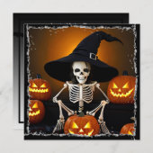 Skelet Witch's Pet en Jack-O-Lanterns Halloween Kaart (Voorkant / Achterkant)