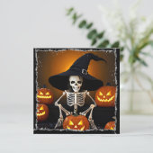 Skelet Witch's Pet en Jack-O-Lanterns Halloween Kaart (Staand voorkant)