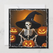 Skelet Witch's Pet en Jack-O-Lanterns Halloween Kaart (Voorkant)