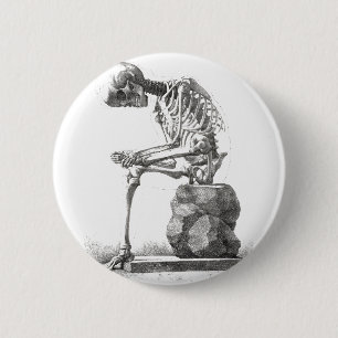 Skelet zittende anatomie illustratie ronde button 5,7 cm