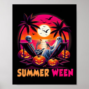 Skelet Zomer-ween Strand Halloween Sfeer Zonsonder Poster