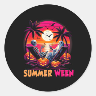 Skelet Zomer-ween Strand Halloween Sfeer Zonsonder Ronde Sticker